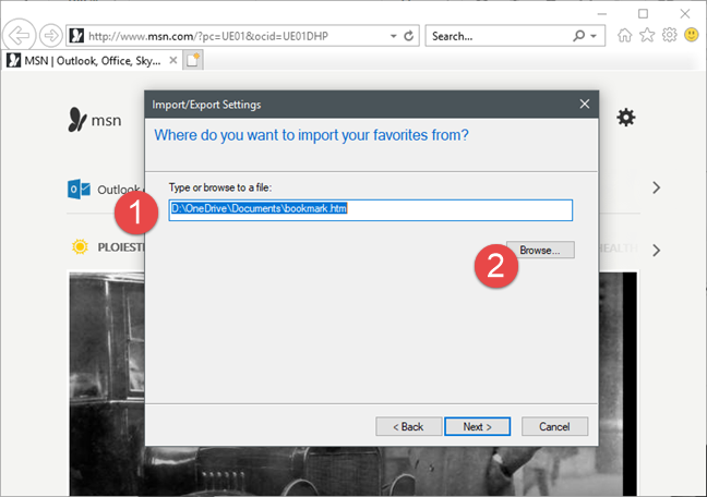 How to import or export bookmarks when using Internet Explorer