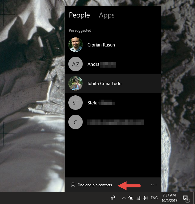 How to pin contacts to the taskbar or to the Start Menu of Windows 10