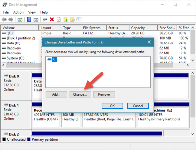 How to change the letter of any drive or partition, in Windows