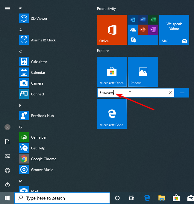 Manage groups of tiles and shortcuts on the Start Menu from Windows 10