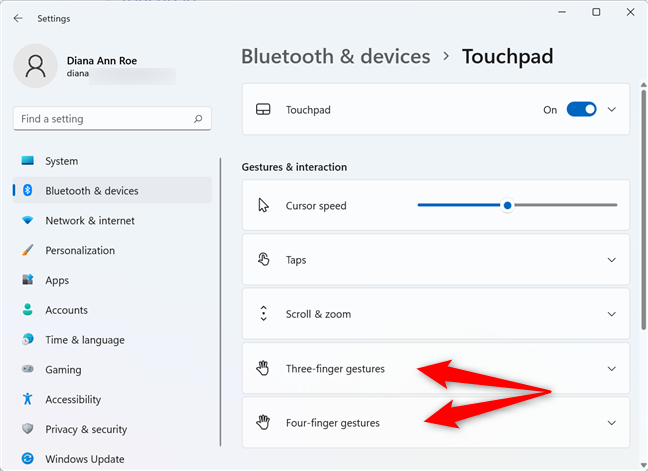 How to change the touchpad settings in Windows 11