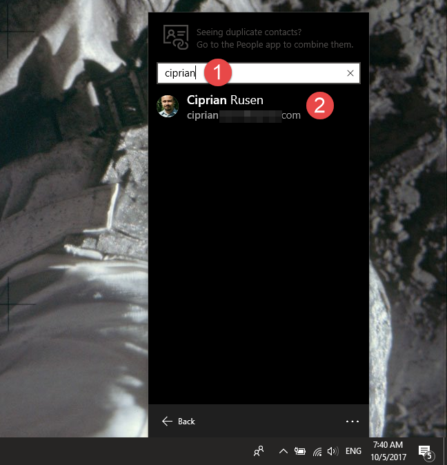 How to pin contacts to the taskbar or to the Start Menu of Windows 10