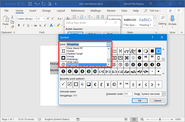 Create checklists with check boxes, and how to edit them, in Microsoft Word