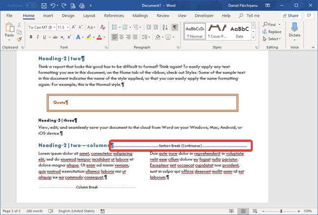 How to view, insert, or remove section breaks in Microsoft Word documents