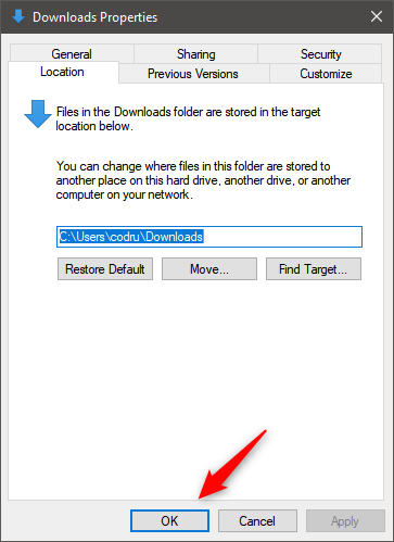 How to restore Downloads and other user folders in Windows 10