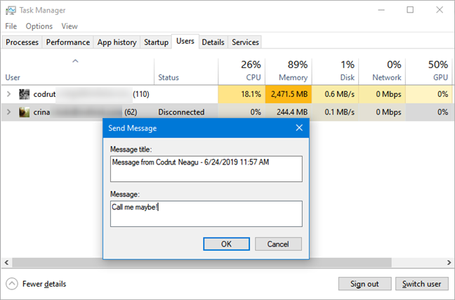 How to manage signed-in user accounts with the Task Manager in Windows 10