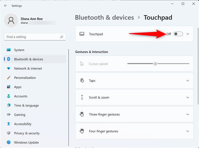 How to disable the touchpad on Windows 11