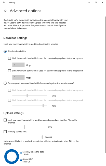 How to change the bandwidth limits for Windows 10 updates