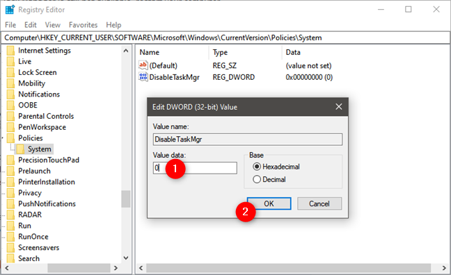 How disable the Task Manager in Windows 10