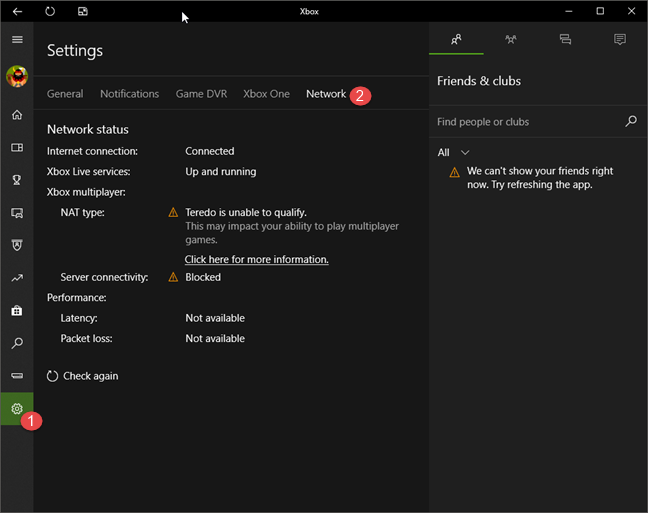 How to use Xbox Networking in Windows 10, to check your connection to Xbox Live