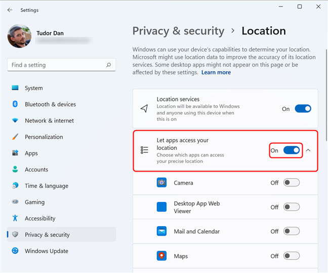 How to set and configure Location Services in Windows 11