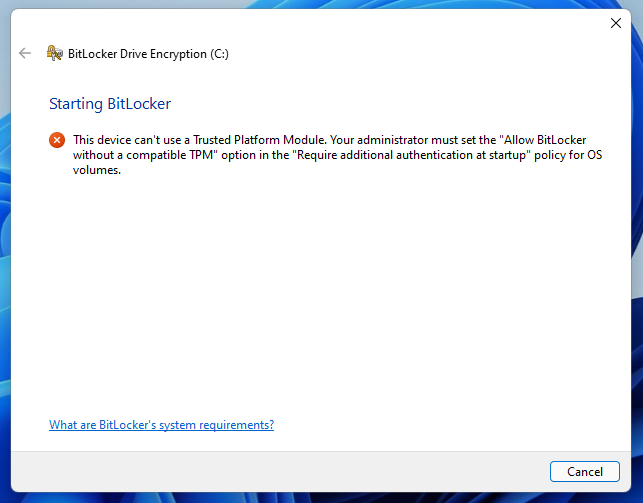 How to allow BitLocker without a compatible TPM chip on Windows