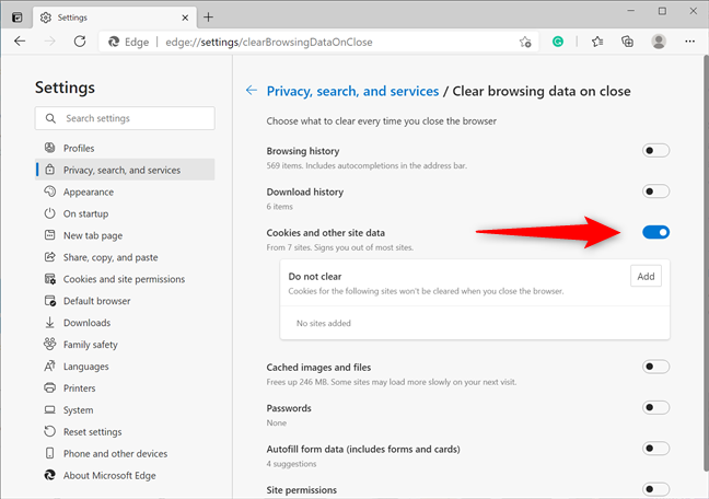 How to clear cookies on Microsoft Edge