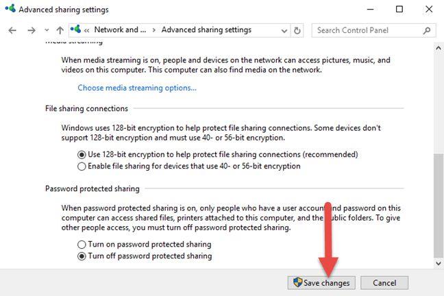 How to customize advanced network sharing settings in Windows