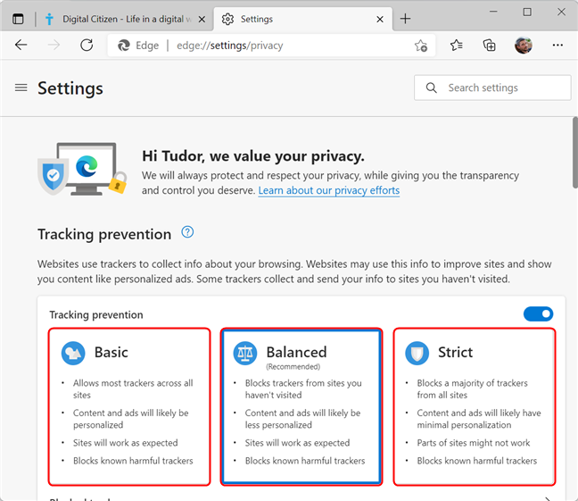 How to use Tracking prevention in Microsoft Edge