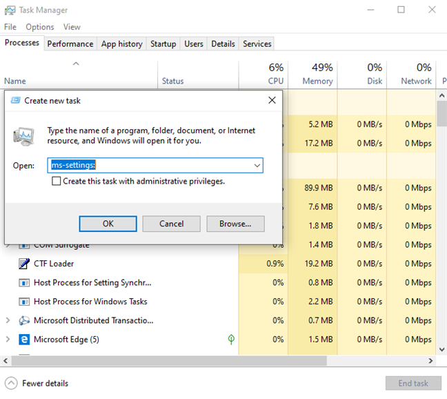 Avvia le impostazioni in Task Manager