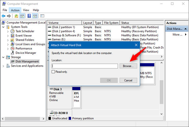 How to open, unmount, or permanently attach a VHD file in Windows 10