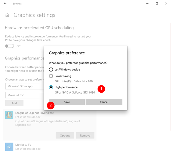 How to choose the default GPU for gaming or apps in Windows 10