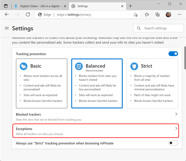 How to use Tracking prevention in Microsoft Edge