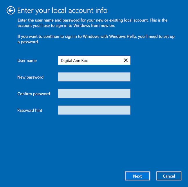 How to switch to a Windows 10 local account from a Microsoft one