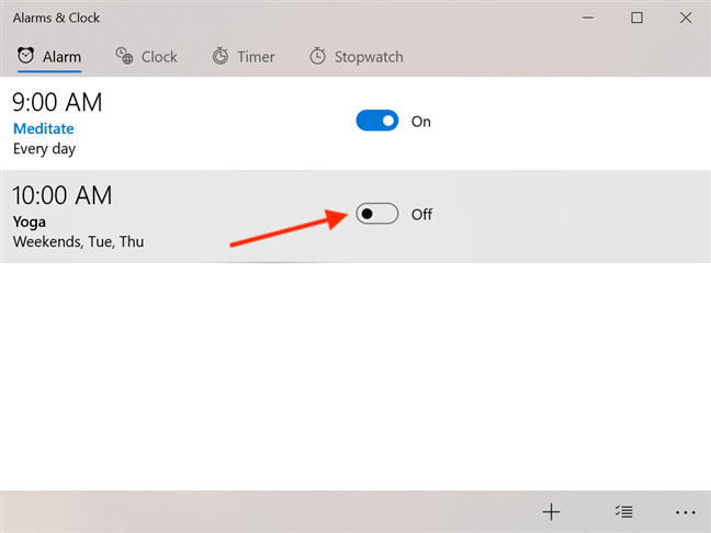 How to use and turn off alarms in Windows 10