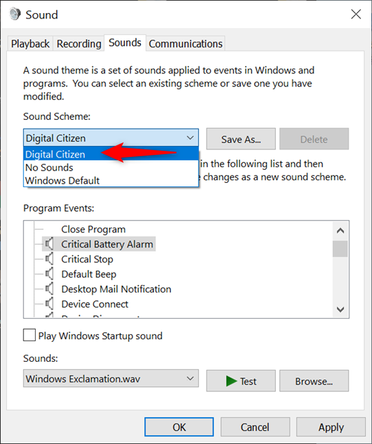 How to customize the sound schemes for Windows 10