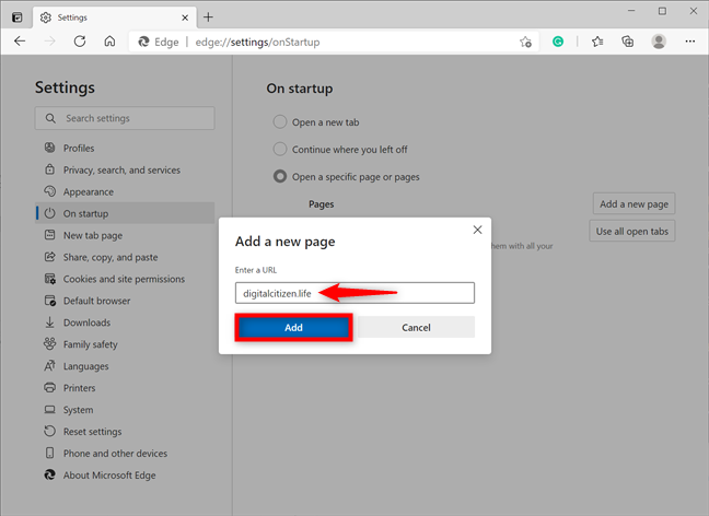 How to change the Microsoft Edge home page and startup page