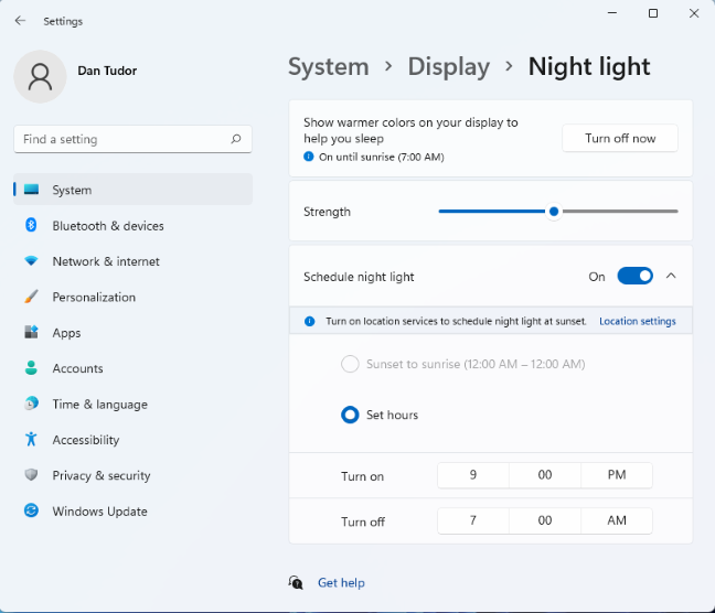 How to use the Night Light in Windows 11