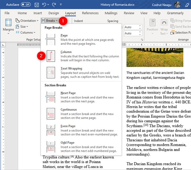 How do I write in two, three or more columns in Word documents?