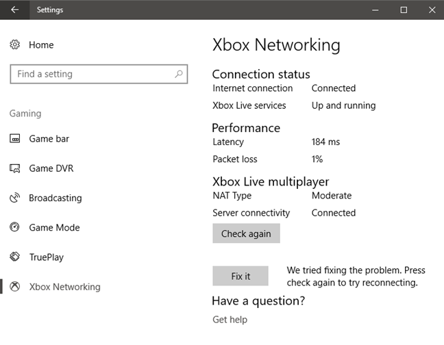 How to use Xbox Networking in Windows 10, to check your connection to Xbox Live