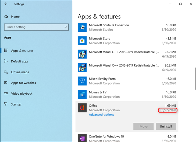 When was a program or app installed in Windows 10?