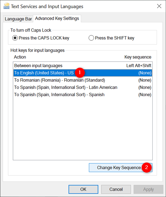 How to change the keyboard language shortcut in Windows 10