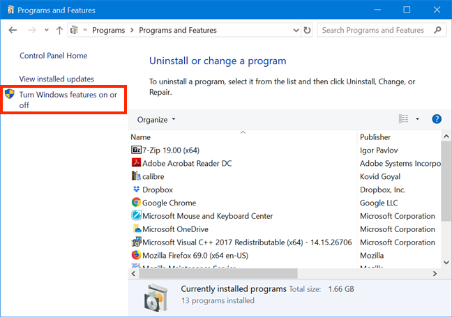 How to add or remove Windows 10 features or components