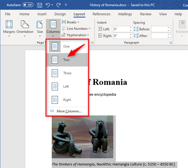 How do I write in two, three or more columns in Word documents?