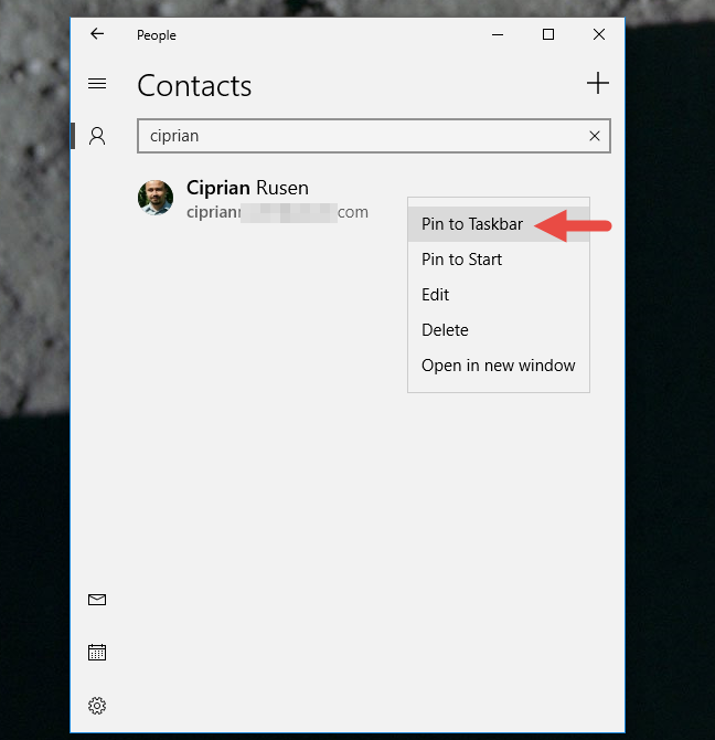 How to pin contacts to the taskbar or to the Start Menu of Windows 10