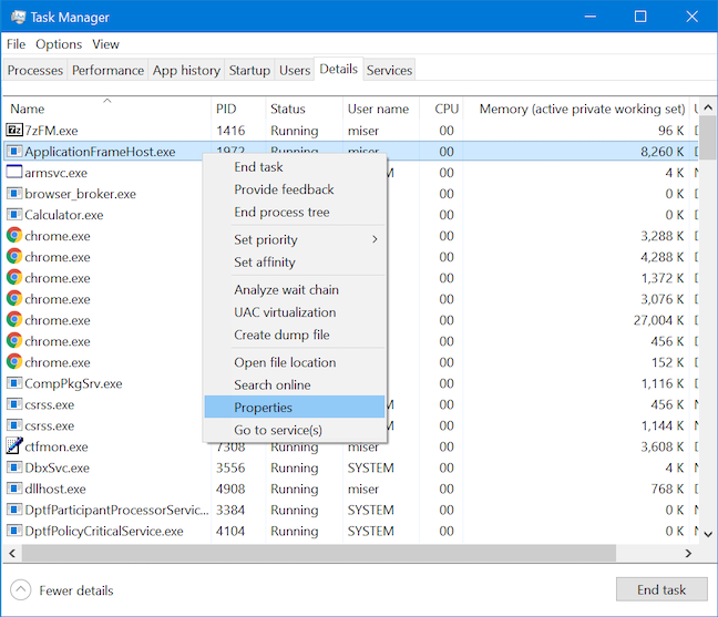 View details about running processes with the Windows 10 Task Manager