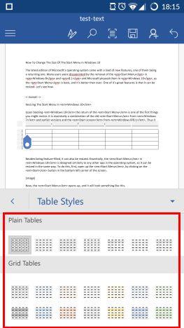 How to insert and edit tables in Microsoft Word for Android