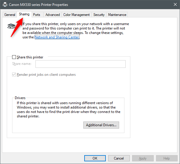 How to share your printer with the network, in Windows 10