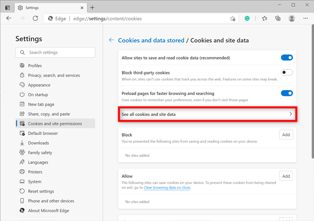 How to clear cookies on Microsoft Edge