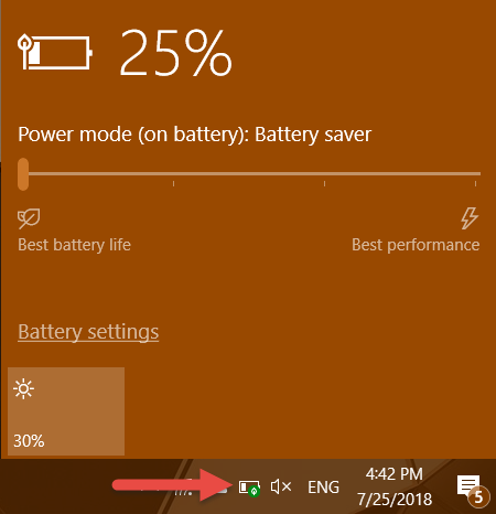 Use the Windows 10 power slider to save battery or increase performance