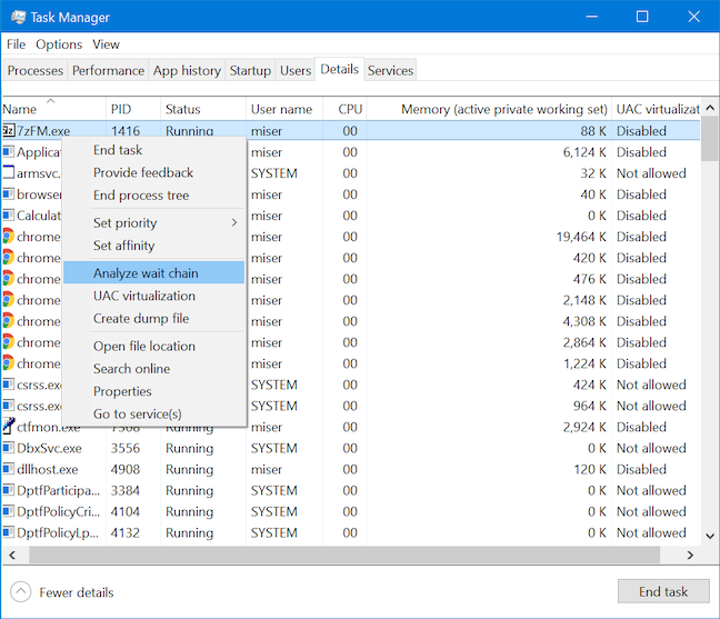 View details about running processes with the Windows 10 Task Manager