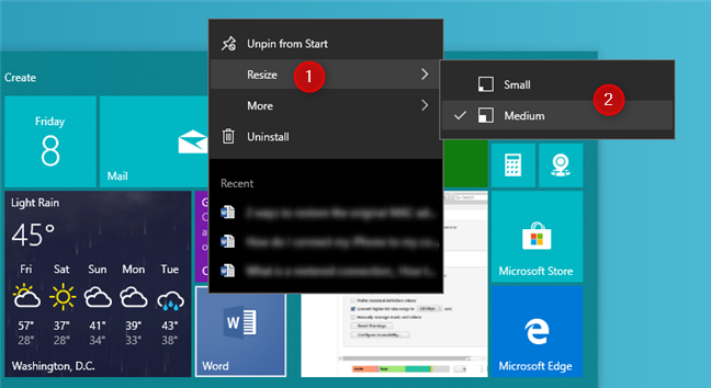 How to resize tiles in Windows 10, on the Start Menu