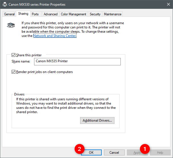 How to share your printer with the network, in Windows 10