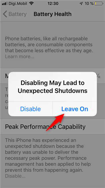 What is and how to disable Peak Performance Capability on iPhones