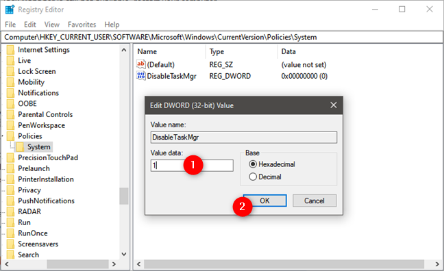 How disable the Task Manager in Windows 10