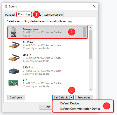 How to set the default microphone in Windows 10