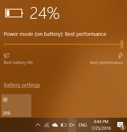 Use the Windows 10 power slider to save battery or increase performance