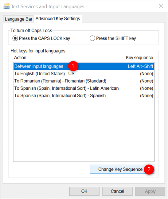 How to change the keyboard language shortcut in Windows 10