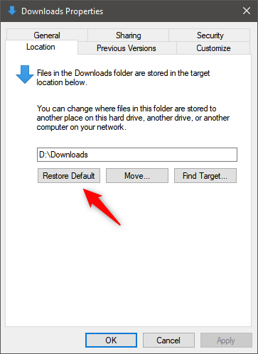 How to restore Downloads and other user folders in Windows 10