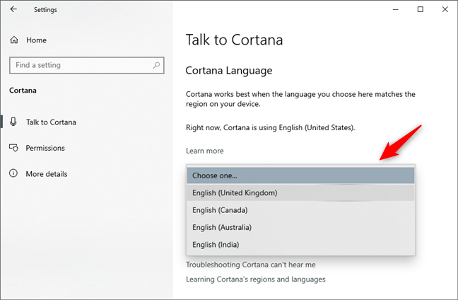 2 ways to change the language used by Cortana in Windows 10